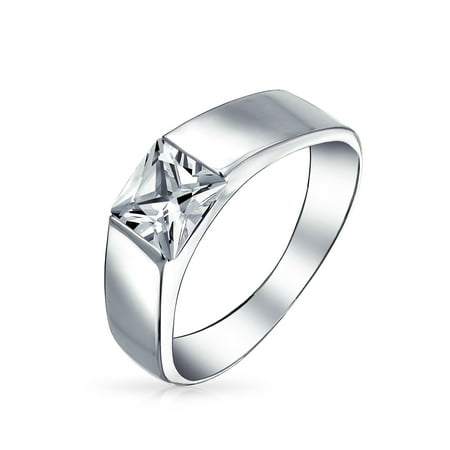 - Mens Simple Princess Cut Square AAA CZ Cubic Zirconia Wedding Band Engagement Ring Pinky Ring For Men Sterling Silver