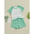 thumbnail image 4 of Bslissey Toddler Baby Boys Girls Shorts Sets Contrast Color Short Sleeve T-shirt Tops with Solid Color Shorts 2Pcs Outfits 9M-4T Kids Casual Summer Clothes, 4 of 9
