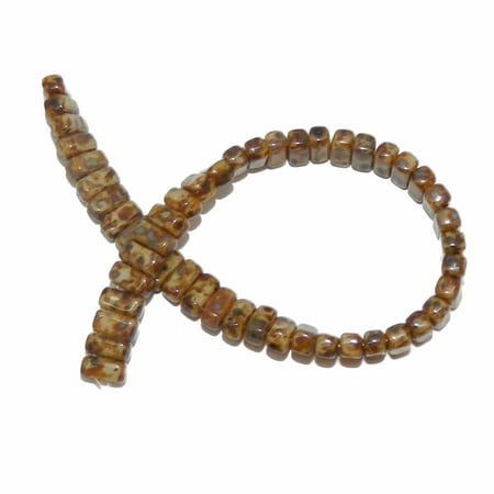 - Opaque Lt Beige Picasso Brick 3x6mm Square Glass Czech 50 Two Hole, Loose Beads,