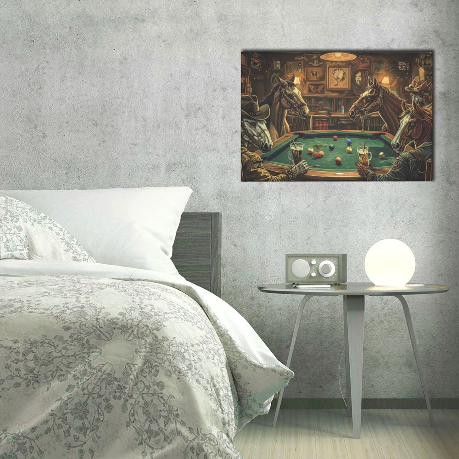 16x24 inchPlaying Billiards With Cowboy Horses Frameless Canvas Painting,Billiards Room Decor Accessory,Tavern,Man Cave,Bedroom,Billiards Room Decor Paintings Prints,Gift For Billiard Lovers