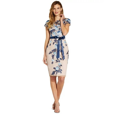 Adrianna Papell Women's Embroidered Sheath Dress Color Midnight Nude Size 2