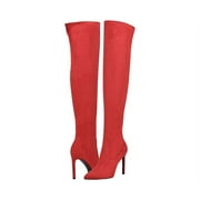 Nine West Tacy2 Red Suede Zip Closure Leather Over The Knee Heeled Boots