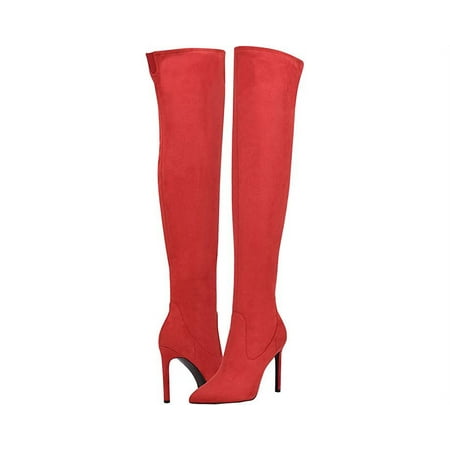 Nine West Tacy2 Red Suede Zip Closure Leather Over The Knee Heeled Boots