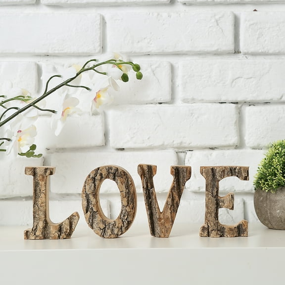 MyGift 4 inch Rustic Brown Wood Decorative Sign, 'Love' Block Letters