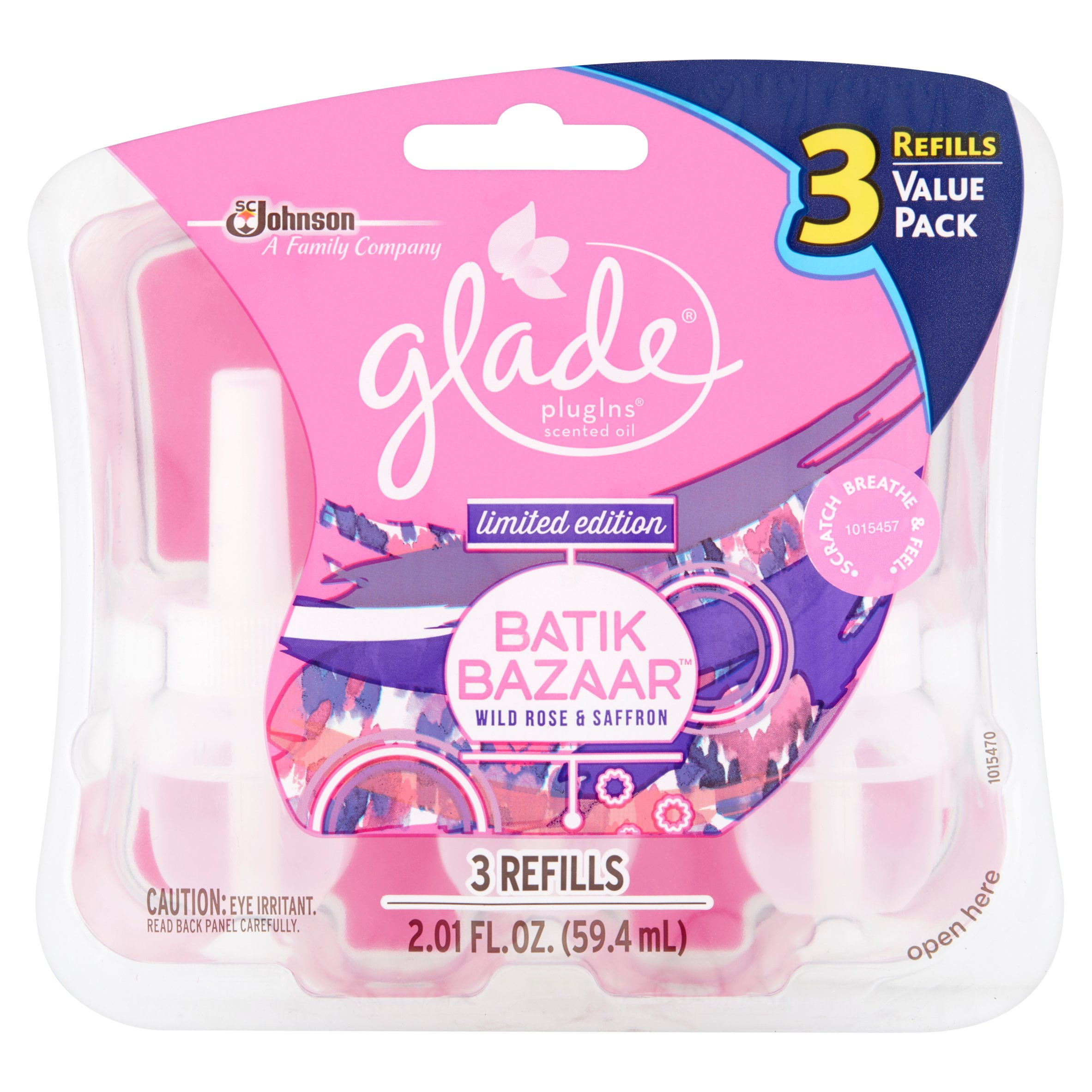 Glade Plug In Refill, Wild Rose & Saffron, 2.01 Fl. Oz. (Pack of 3