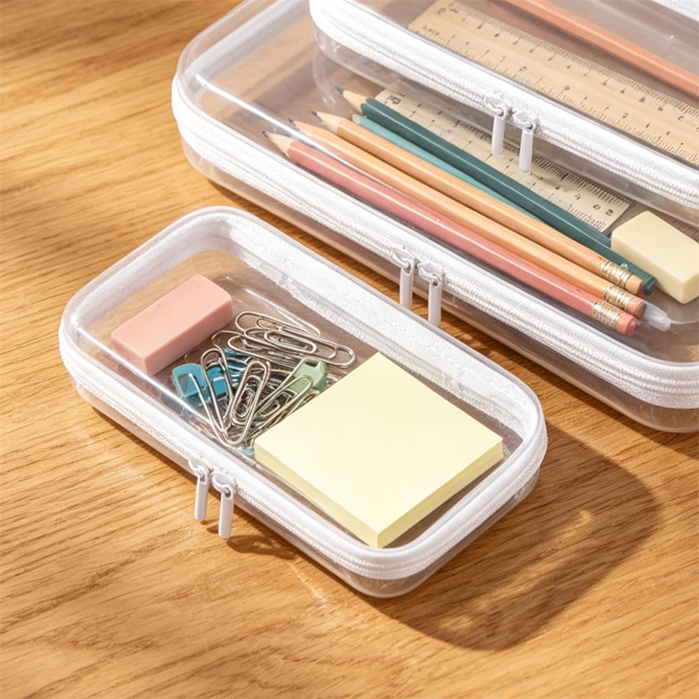 3PCS Clear Zipper Pouches,Hard Zipper Case,Plastic Toiletries Bag,Portable Item Storage Box for Travelling and Holiday