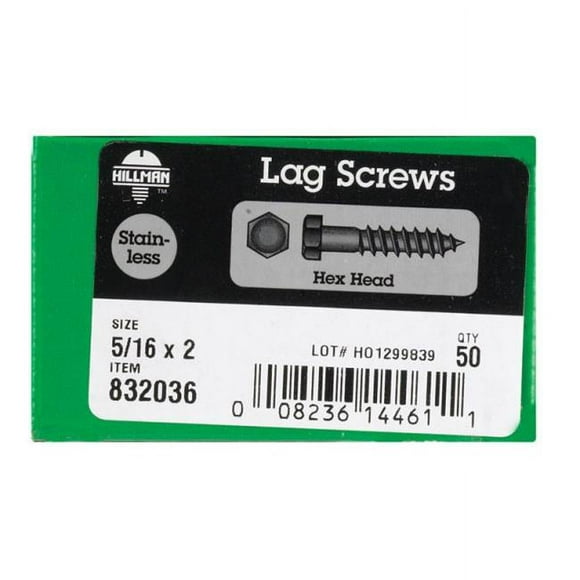 Hillman 832036 0.312 x 2 in. Hex Head Lag Bolt Stainless Steel