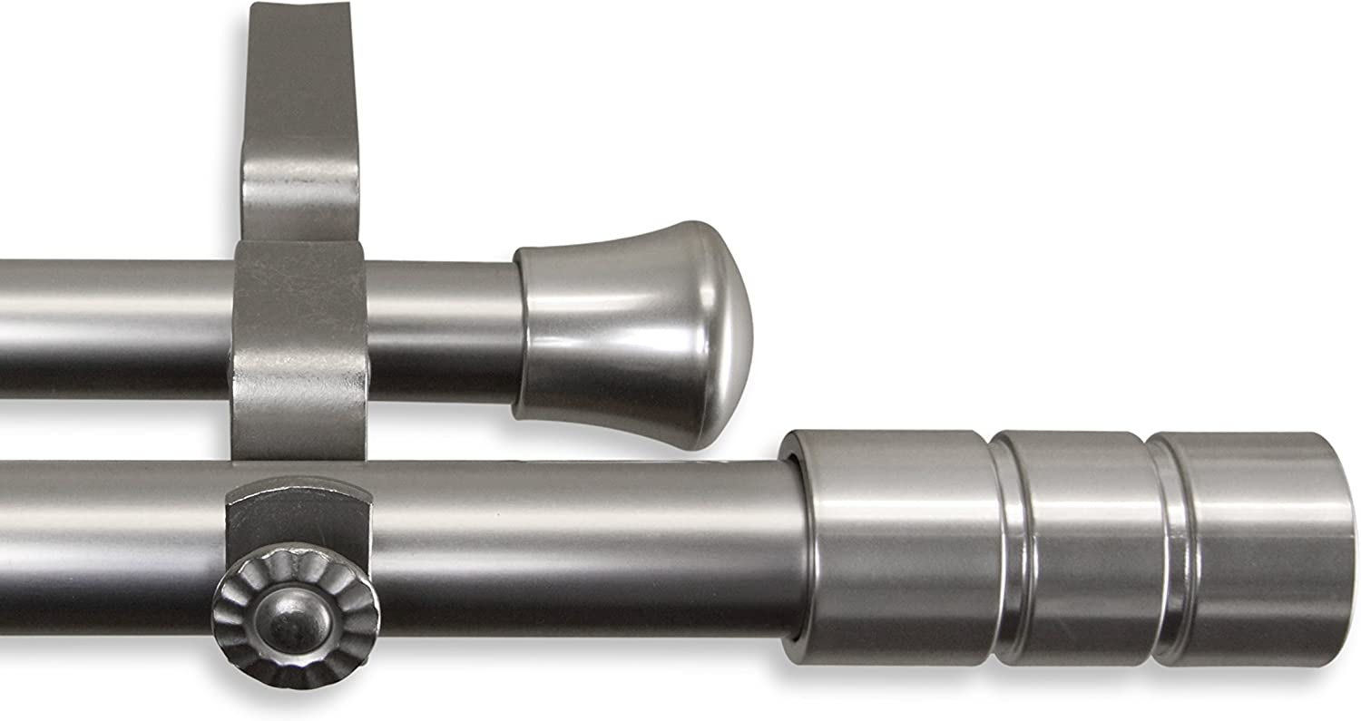 13/16" Dia Adjustable 28-48" Rocco Double Curtain Rod in Satin Nickel