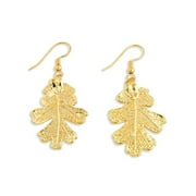 24k Gold Dipped Shepherd hook Oak Leaf Long Drop Dangle Earrings Jewelry Gifts for Women
