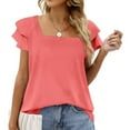 thumbnail image 2 of Siilsaa Womens Summer Tops Ruffle Short Sleeve V Neck T-Shirts Casual Loose Fit RD1,L, 2 of 4