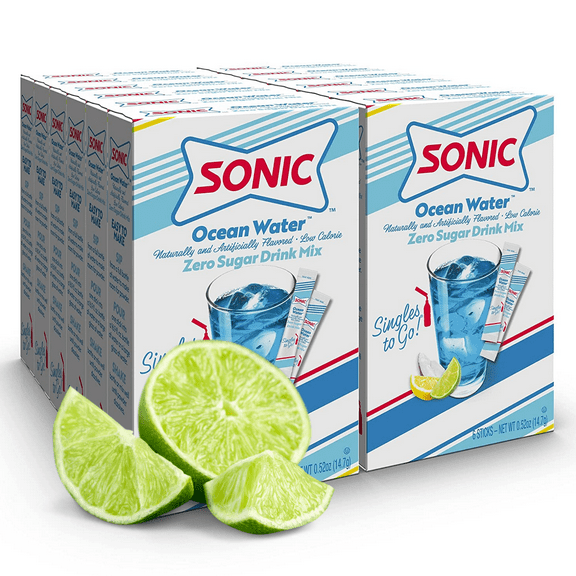 Sonic Singles To Go Powder Drink Mix Ocean Water Flavored -Sugar-Free Low-Calorie & Delicious Fruity Taste Water Enhancer Quick & Convenient Water Beverages (12 Boxes- 72 Total Servings)