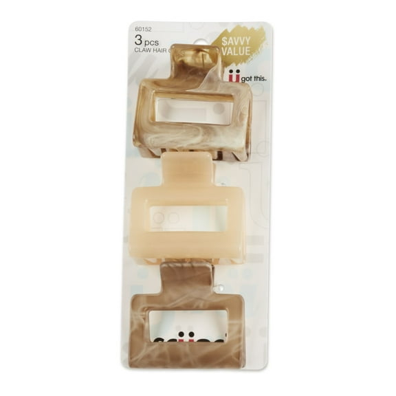 Scunci Open Cut Square Claw Clips, Taupe Neutrals, 3 Ct