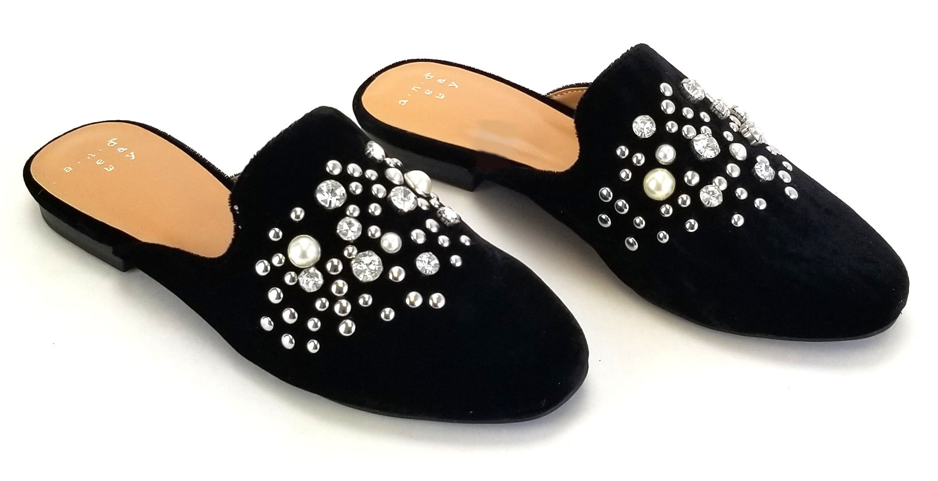 Women's Natasha Velvet Embellished Pearl Mule - A New Day, Color:Black ...