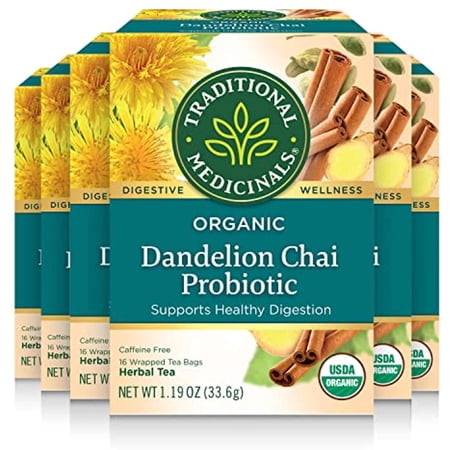 Traditional Medicinals  Organic Chai Dandelion Probiotic Tea  16 Count (Pack Of 6)