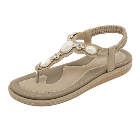 

LWVITH Clearance! Women s Summer Braided Flat Sandals T-Strap Open Toe Bohemian Slippers Ladies Ankle Strap Thong Flip Flops Open Toe Sandal