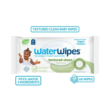 WaterWipes Textured Clean 99.9% Water Based Toddler & Baby Wipes, Unscented, 1 Resealable Pack (60 Wipes)