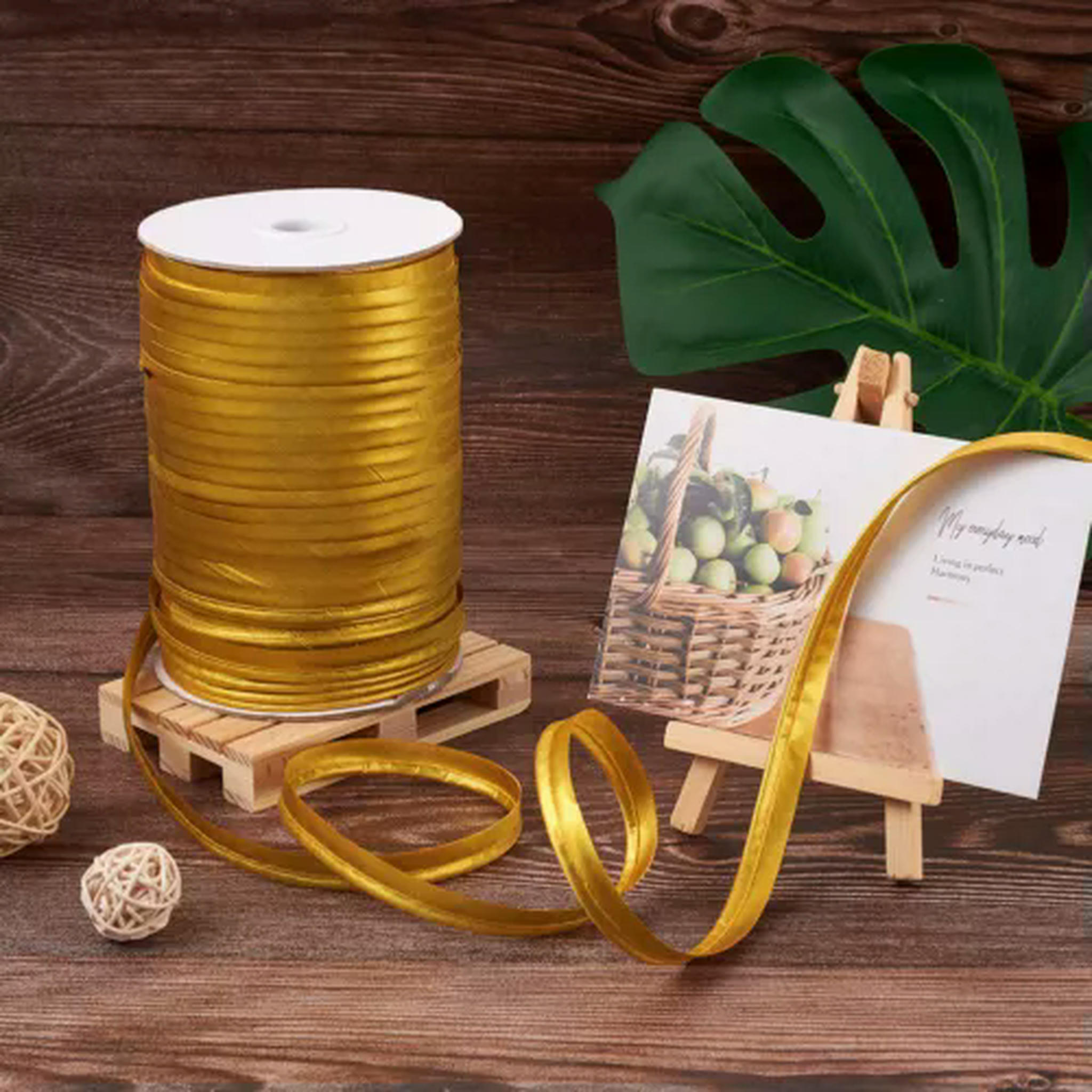 U8MO 109 Yards/roll 3/8 " Polyester Fiber Ribbons Trim Welting Cord for Clothing Sew-Gold