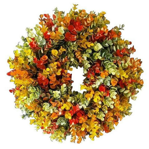 14Inch Artificial Forsythia Wreath Summer Fall Large Wreaths Springtime All Year Around Flower Green Leaves for Outdoor Front Door Indoor Wall Or Window Décor