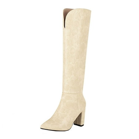 

Gzztg Tall Boots For Women Autumn And Winter Plus Size Women S Thick High-Heeled Sleeve Snake Shoes