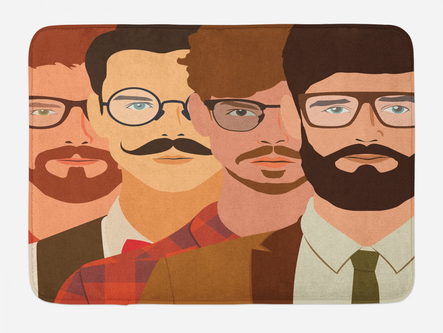 Young Man Bath Mat, Cartoon Design Illustration of Male Hipster Characters with Mustache and Glasses, Plush Bathroom Decor Mat with Non Slip Backing, Young Man Bath Mat, Cartoon Design Illustration of Male Hipster Characters with Mustache and Glasses, Plush Bathroom Decor Mat with Non Slip Backing,