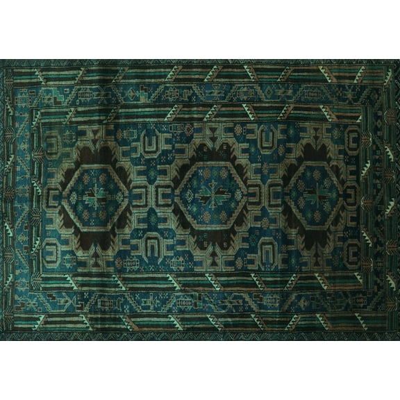 Ahgly Company Machine Washable Indoor Rectangle Persian Turquoise Blue Traditional Area Rugs, 5' x 7'