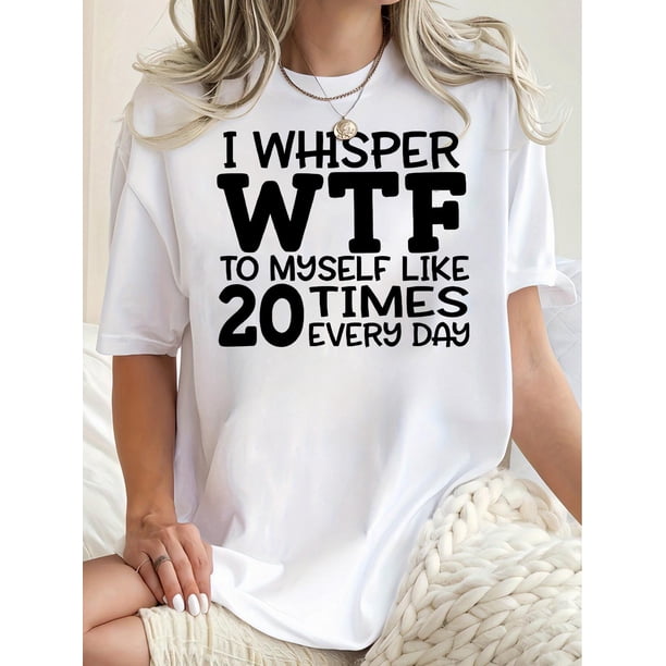 Women's Fun Letter Print T-Shirt - Casual Crew Neck, Short Sleeve, Stretchy Polyester Blend, Machine Washable - Perfect for Summer & Everyday Fashion