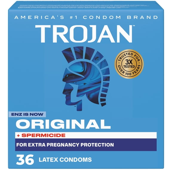 Trojan Original Plus Spermicide Latex Lubricated Condoms for Men, 36 Count