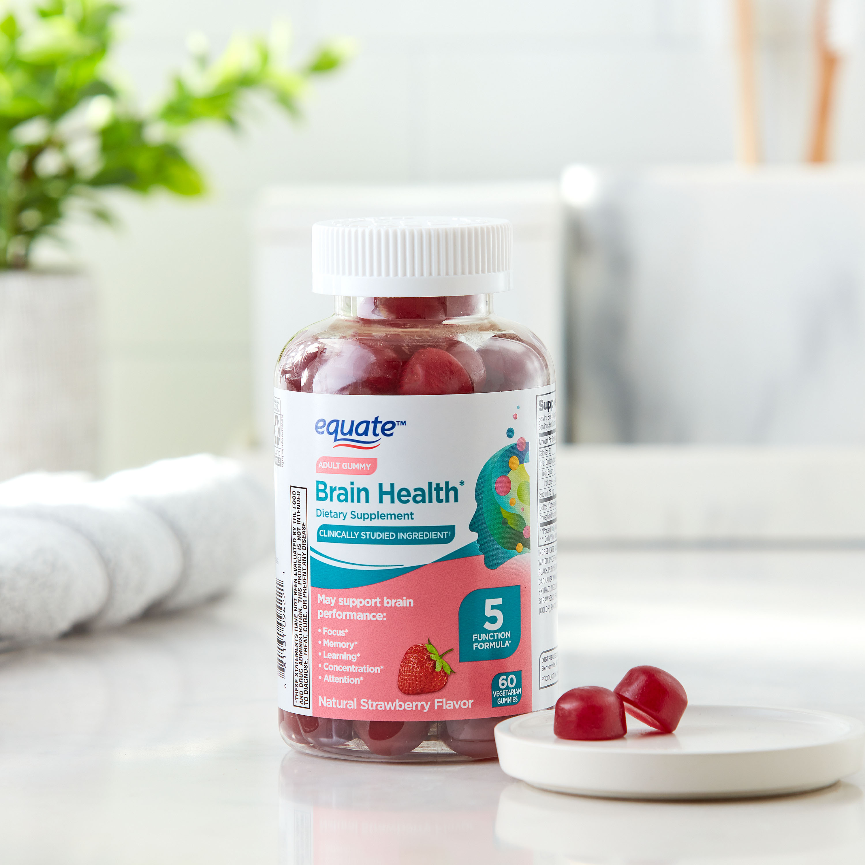 Gomitas de Suplemento Dietético para la Salud Cerebral Fórmula de 5 Funciones Equate, 60 Unidades 3