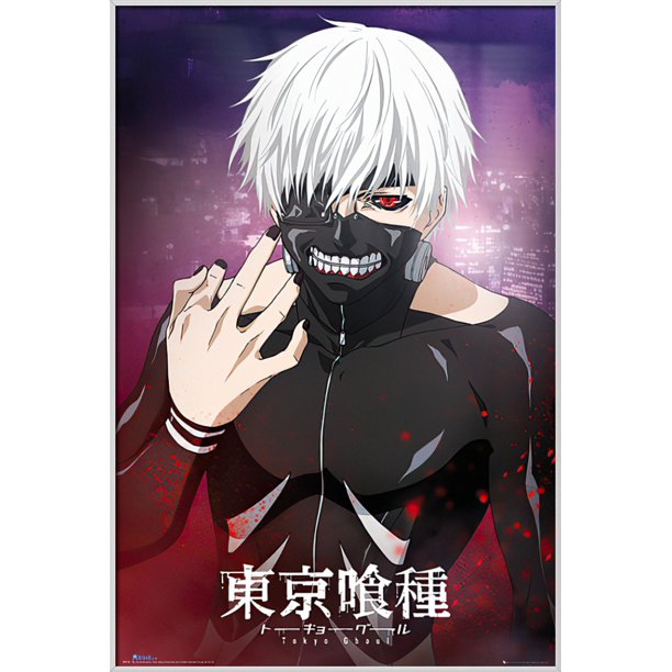 Tokyo Ghoul Framed Tv Show Poster Ken Kaneki Close Up Size 25 X 37 Shiny White Aluminum Frame Walmart Com