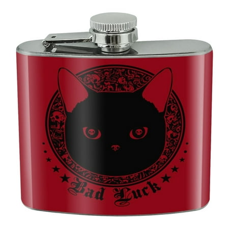 

Bad Luck Black Cat with Skull Bones Stainless Steel 5oz Hip Drink Kidney Flask