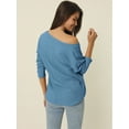 thumbnail image 4 of Women's Waffle Knit V Neck Long Sleeve Casual Blouse Lightweight Top S Blue, 4 of 6