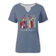 thumbnail image 4 of Wang6 Womens V Neck T Shirts Casual Short Sleeve Graphic Tees Summer Floral Letter Printed Loose Fit Tops Tees X_Blue XXL, 4 of 4