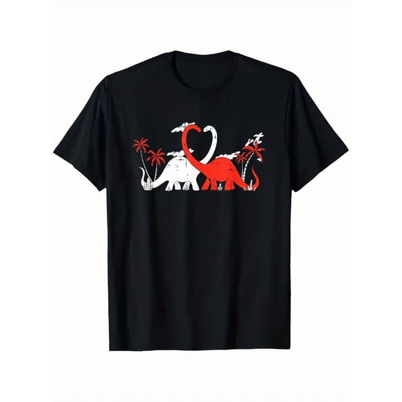 Bronstosaurus Lover Heart Valentines Day Cute Dinosaur T-Shirt for Men & Women - 100% Casual Short Sleeve Tee with Bronstosaurus Bone Graphic, S-XXXL Sizes, Unisex Apparel
