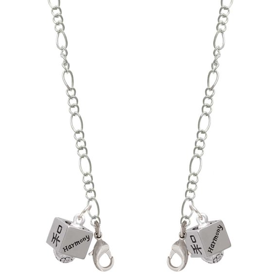 Silvertone Chinese Symbol Harmony Square Spinner Silvertone Face Mask Necklace