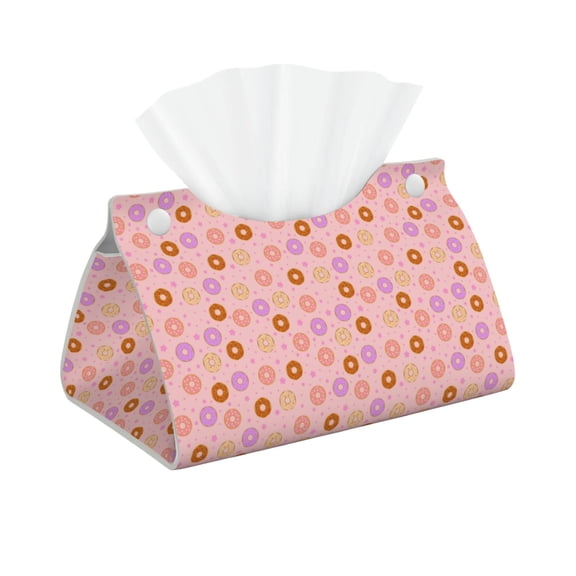 Picia Donuts Pattern Long Tissue Box Cover,PVC Leather Triangle Holder,Tissue Box Holder with Magnetic Bottom,Facial Paper Organizer Dispenser-7.9"X4.9"X4.5"