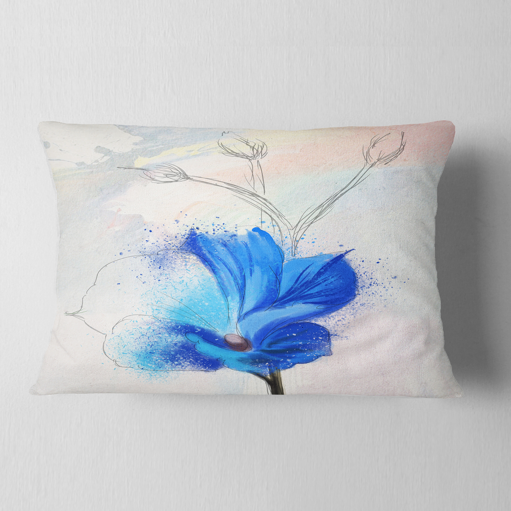 Designart Beautiful Blue Flower Watercolor - Floral Throw Pillow - 12x20