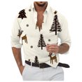 thumbnail image 3 of Camisa informal de manga larga con botones para hombre, con estampado 3D de muñeco de nieve navideño, para exteriores, ropa para hombre, día de Navidad 2024, 3 of 5