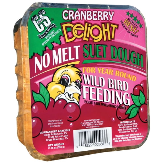 C & S Products Wild Bird Suet Dough Cake Cranberry Delight - Beef Flavor - 11.75 oz