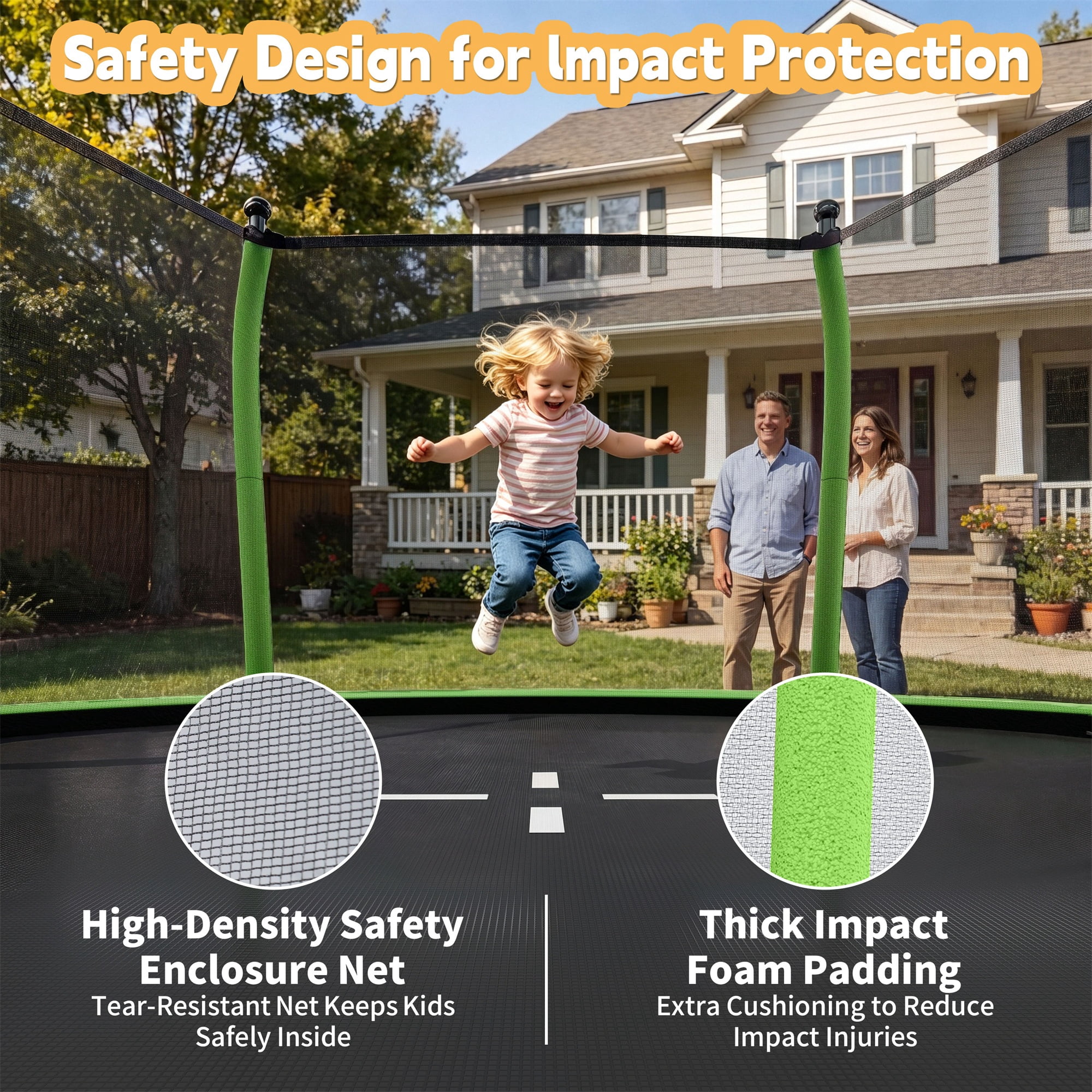 Alvantor 14Ft Trampoline for Kids & Adults, Pumpkin Trampoline with Enclosure Net and Ladder for Backyard Green