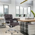 thumbnail image 2 of Luxurious Genuine Leather Swivel Office Chair, Mid Back Executive Desk Chair with Upholstered Armrest and 5 Wheels, Ergonomic Rolling Leather Computer Chair with Lumbar Support for Home Office, 2 of 9