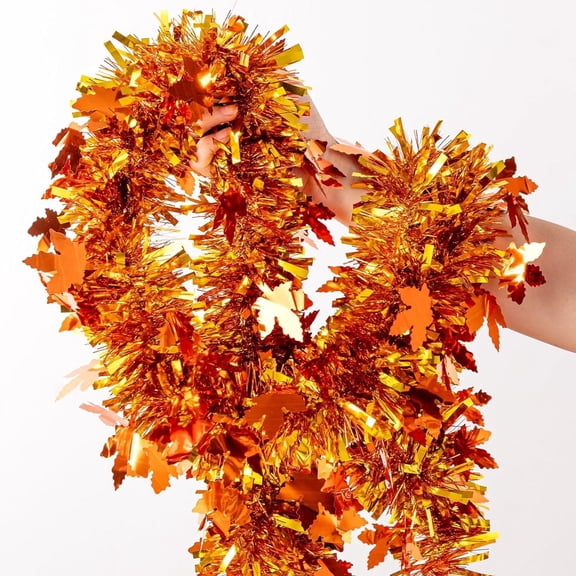 Metallic Sparkle Maple Leaf Garland,Flexible Plastic Fall Foliage Strand for Door Mantel Railing Autumn Holiday Indoor Accent Decor,79 in