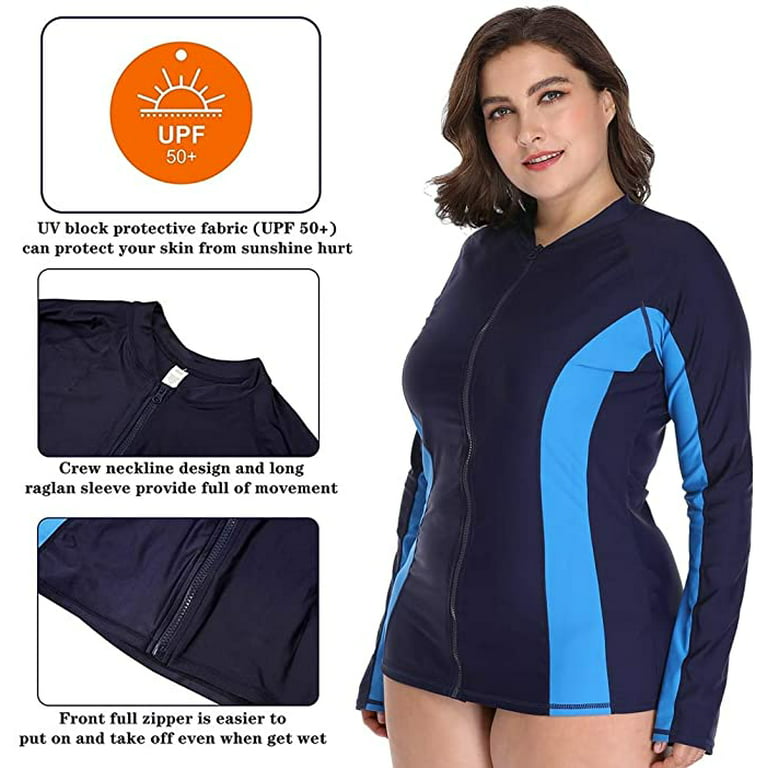 Charmo Womens Plus Size Long Sleeve Rash Guard Top Swimwear Sun Protection  Swim Shirt 