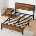 thumbnail image 2 of DSstyles 14 Inch Twin Size Metal Platform Bed Frame with Wooden Headboard and Footboard, Mattress No Box Spring Needed, Large Under Bed Storage,Without Noise, Vintage Brown, 2 of 8