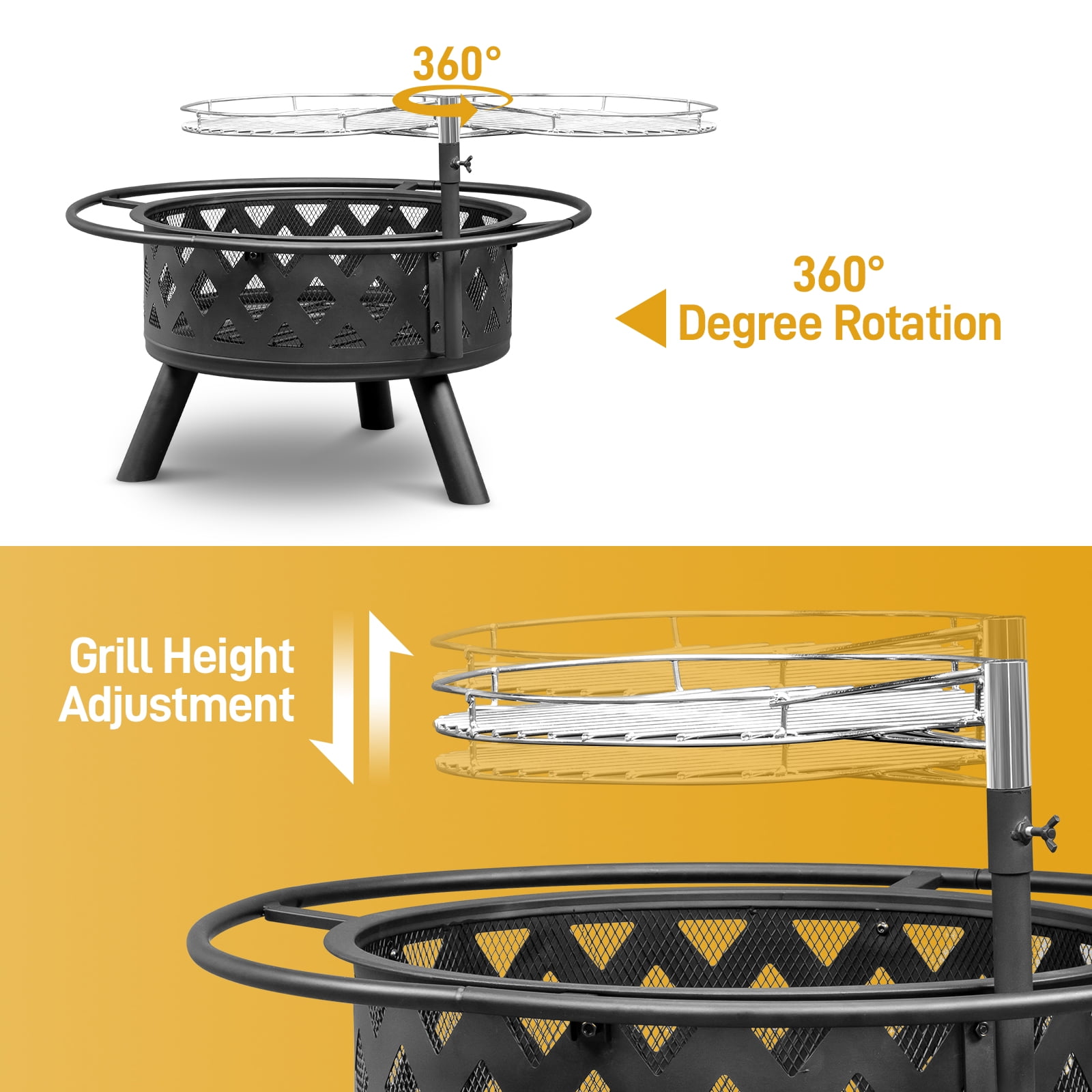 JOYFULIN 30 Inch Fire Pit, Wood Burning Fire Pits for Outside with 15.6'' Adjustable Cooking Grill Grate & Poker for Camping, Outdoor Firepit for Picnic, BBQ Party