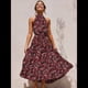 thumbnail image 5 of Vestido Bohemio de Verano para Mujer, Sin Mangas, con Estampado de Lunares, Cuello Halter, Volantes, Dobladillo y Cinturón Negro y Rojo L, 5 of 7