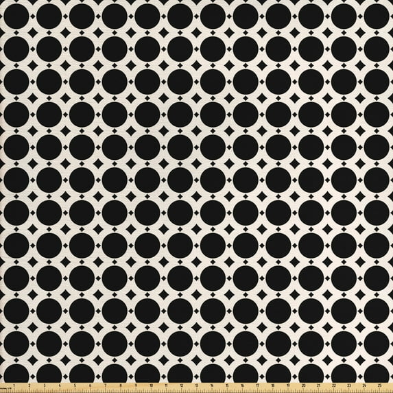 Abstract Geometry Fabric by the Yard, Repeating Circles Motifs Bicolored Composition Pattern, Decorative Upholstery Fabric for Chairs & Home Accents, Charcoal Grey Champagne by Ambesonne