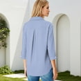 thumbnail image 5 of OIOLOYJM Women's Polo Shirts Striped 3/4 Sleeve V-Neck Golf Shirts Spring Lapel Collared Athletic Lightweight T-Shirt Fashion Business Activewear Light Blue S, 5 of 7