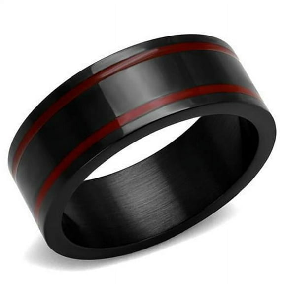 Alamode TK2407-11 Men IP Black Stainless Steel Ring with Epoxy in Siam - Size 11