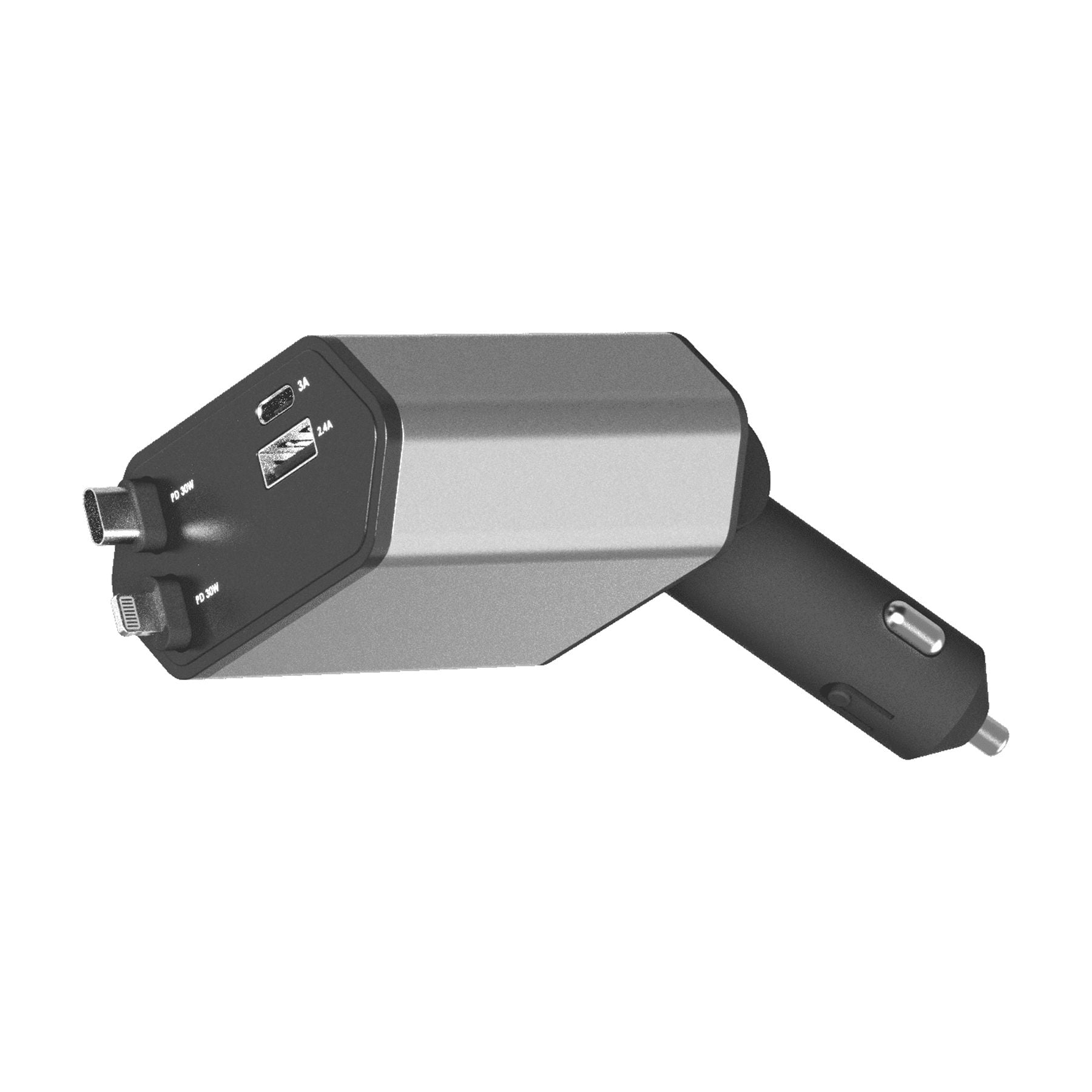 ZSOU 4-in-1 Retractable Car Charger with USB-C and Lightning Cables, Dual USB Ports