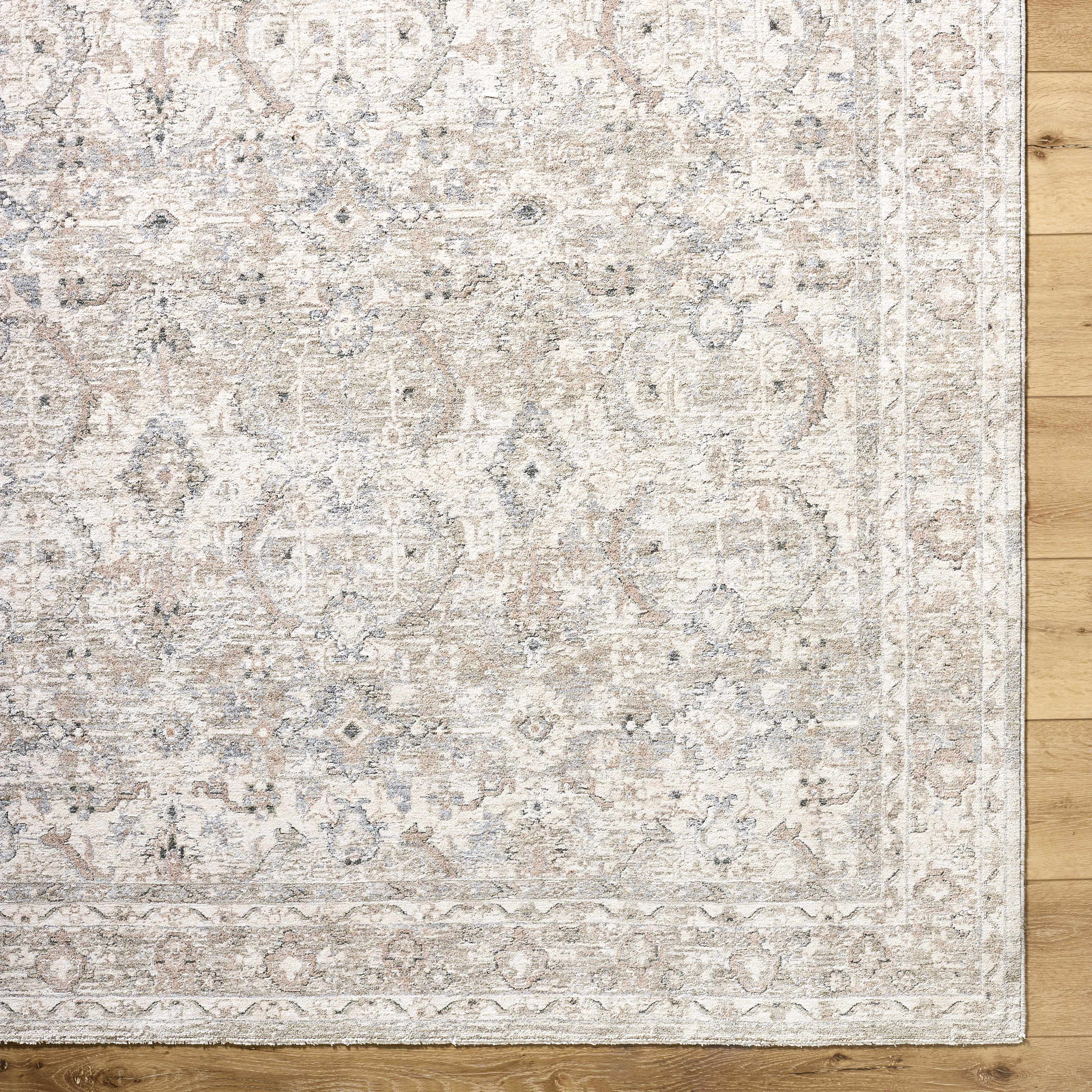 Hauteloom Tyren Living Room, Bedroom Area Rug - Traditional - Light Slate, Cream, Sage - 7'10" x 10'2"